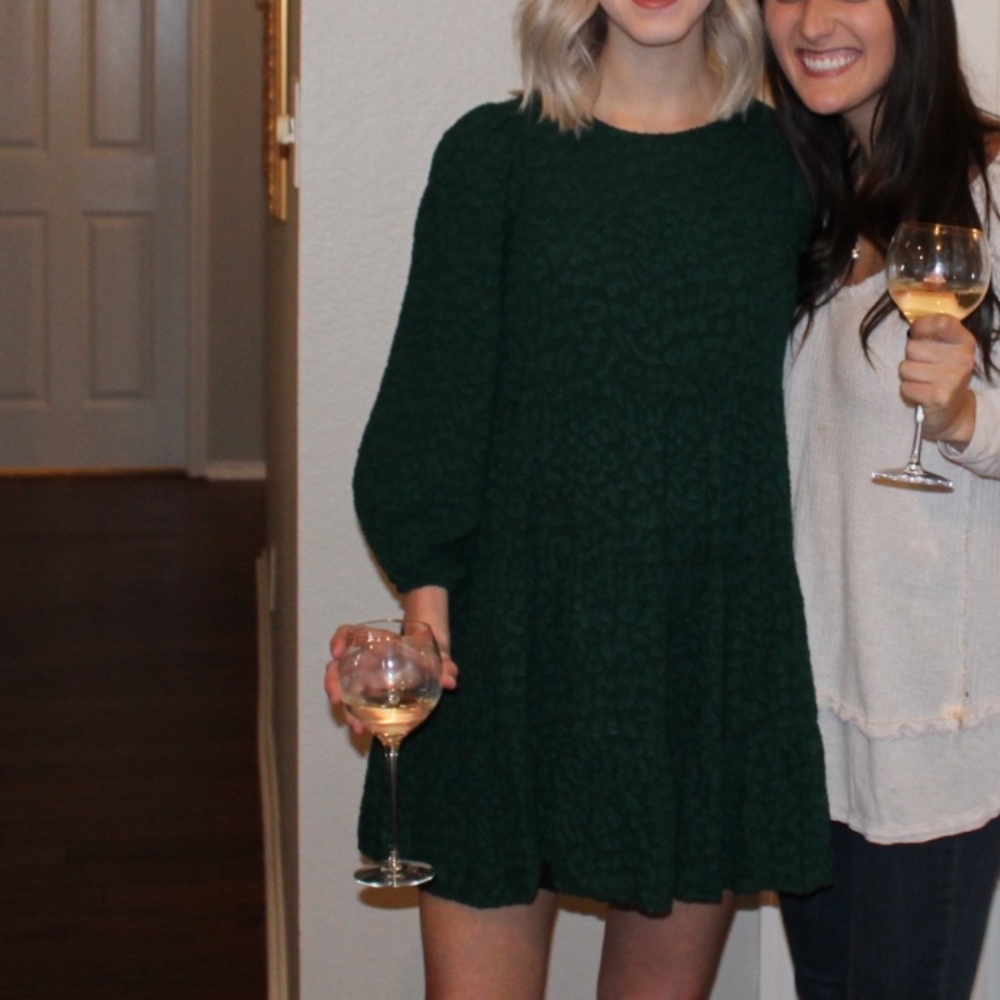 Zara Tiered Balloon Sleeve Textured Dress